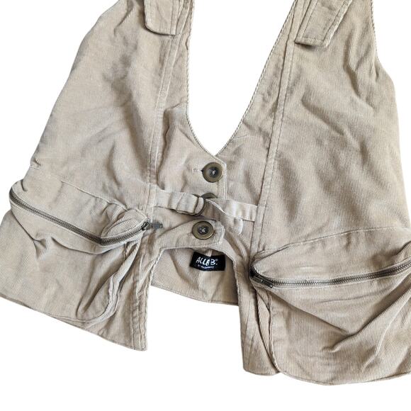 Y2K 2000s Waistcoat Corduroy Vest Tan M Cargo Utility Cyber Grunge Twilightcore - Picture 4 of 9